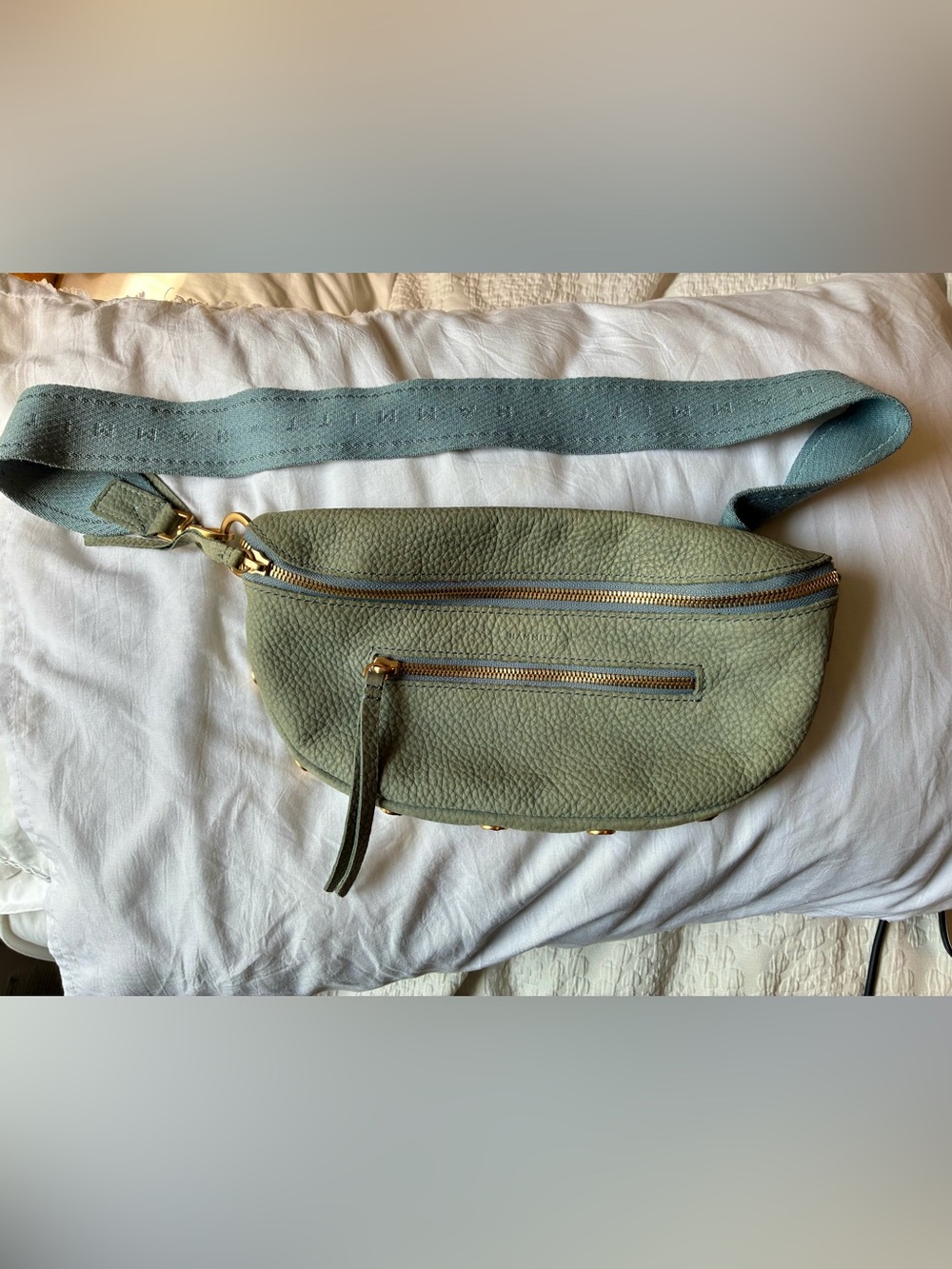 HAMMITT Charles Medium Crossbody Belt Bag Bay Blue Nubuck PRE-OWNED - Picture 3 of 11